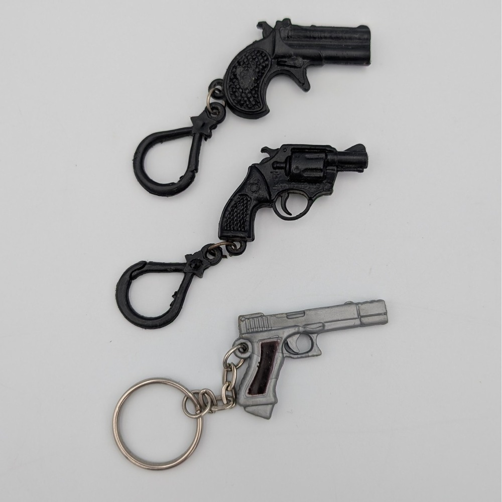 Miniature Toy Gun Keychain Lot 3pc Glock Revolver Derringer Novelty Non-Firing